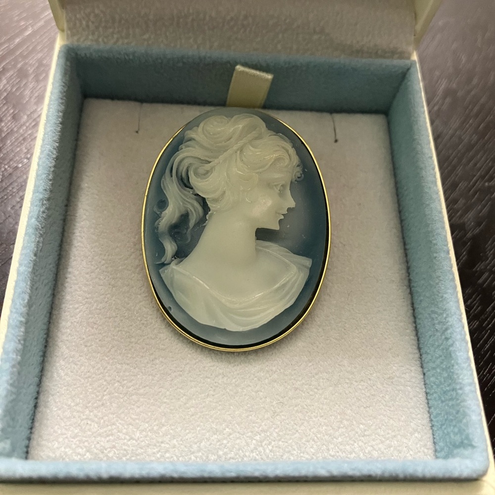 Custom Blue Agate Cameo Pin